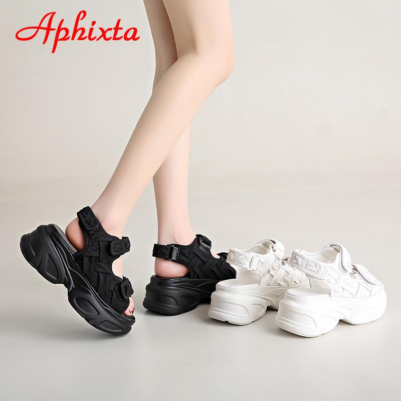 Модные летние сандалии Aphixta на платформе 7,5 см, женские туфли на танкетке, регулируемые застежки-липучки, шелковые ткани, крутые пляжные шлепанцы, большой размер 42