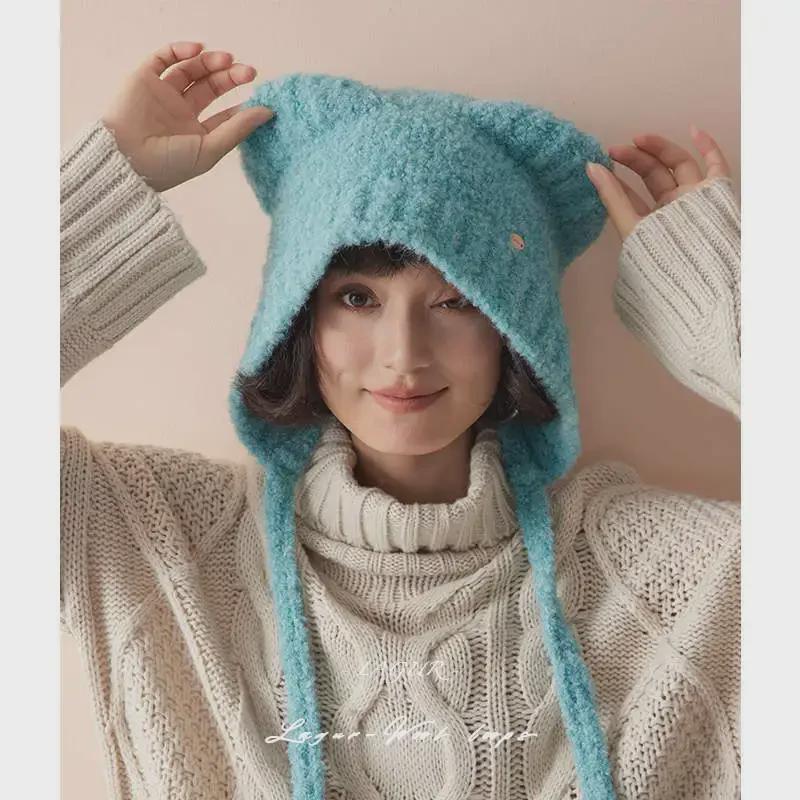 Шапка из чистой голубой шерсти с фиксированной окрашенной пряжей - зимняя шапка-ушанка Baotou