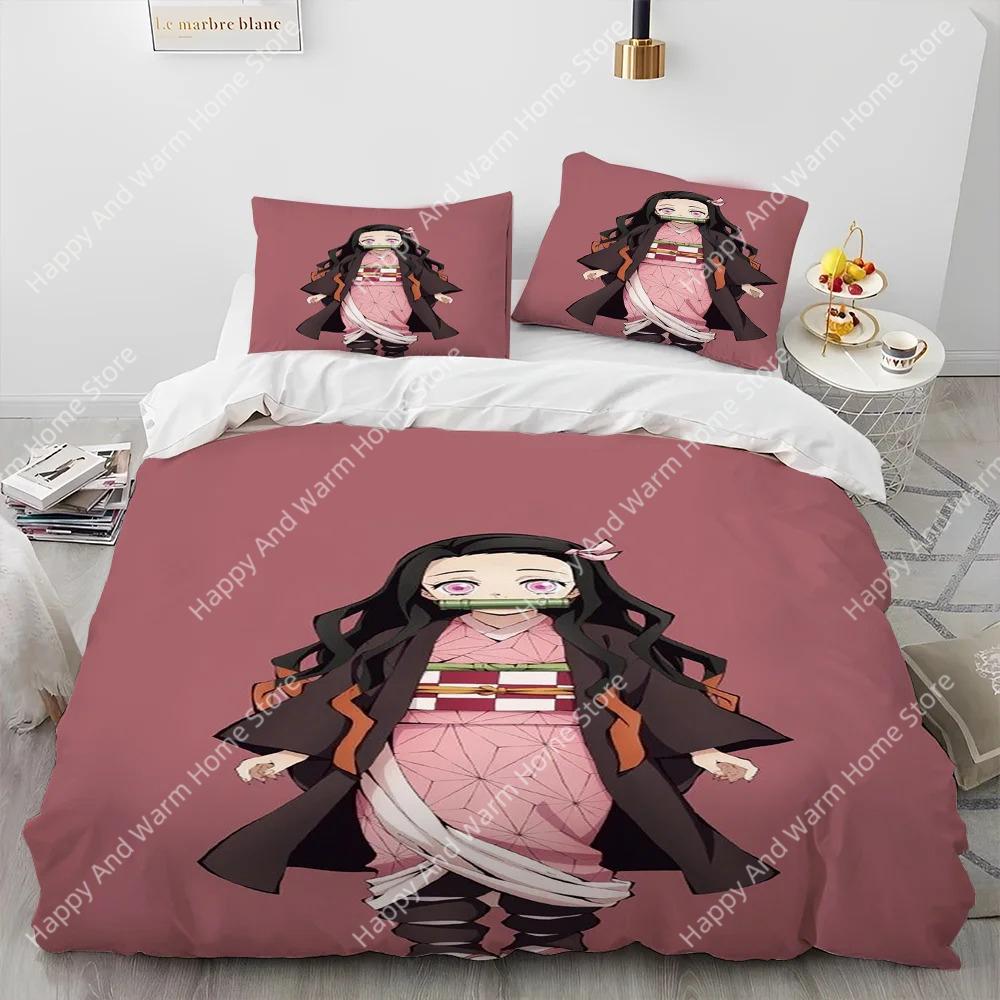 Комплект постельного белья Demon Slayer Kamado Nezuko, пододеяльник, наволочка, двуспальная кровать, односпальная кровать, подарок для мальчика или подростка