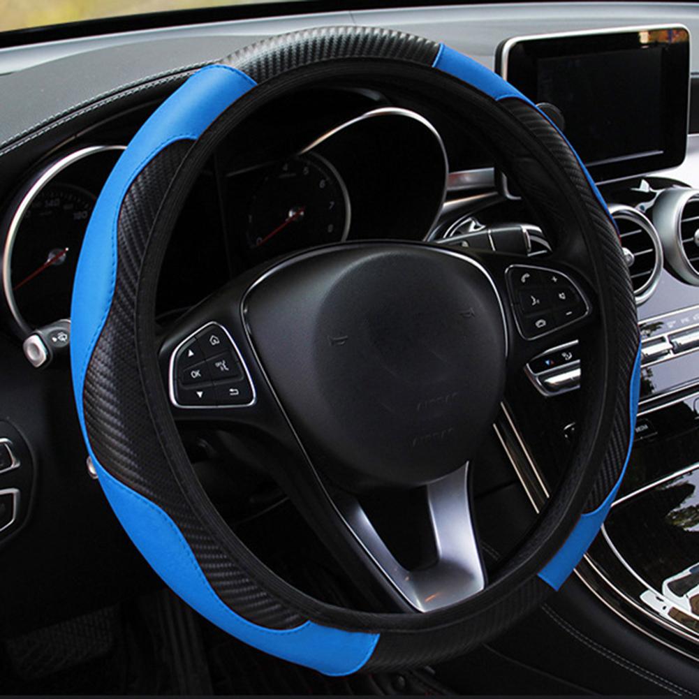 Universal Car Steering Wheel Cover Breathable Anti Slip PU Leather Steering Covers Suitable 38cm Auto Decoration Carbon Fiber
