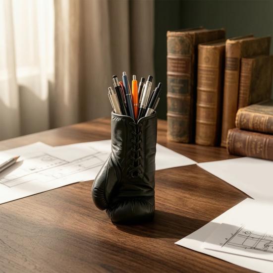 3D Printed Boxing Glove Pen Holder, Matte Desk Organizer with Stable Base, Hollow Large Capacity Slot for Pens Stationery, Creative Sports Decor Gift