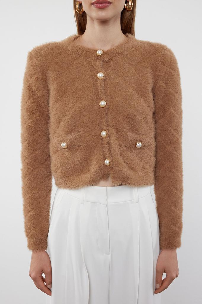 Женская мода стильный кардиган норковый укороченный пушистый жакет образ трикотажный кардиган
