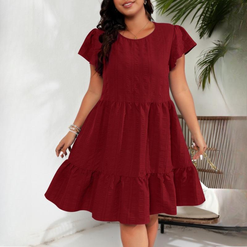 GMXIA Плюс Размер О-образный вырез с оборками на рукавах и талией Праздничные повседневные платья в стиле темперамент