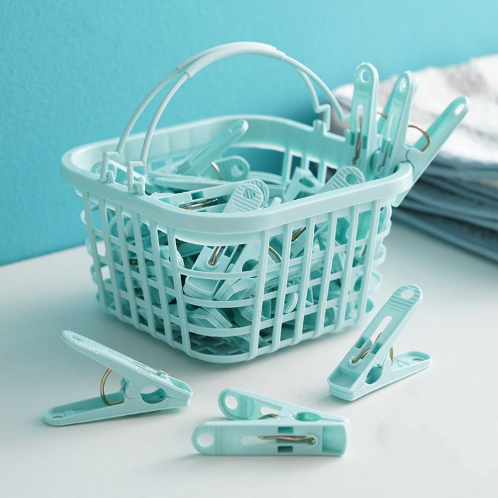 30Pcs With Basket Clothes Pegs Plastic Quilt Towel Clips  for Socks Underwear Towels