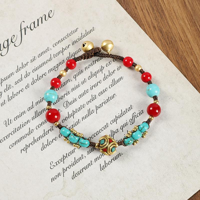 Винтажный непальский древний законный медный браслет из бисера, женский тибетский этнический стиль, индивидуальный простой плетёный браслет, браслет из натуральной бирюзы