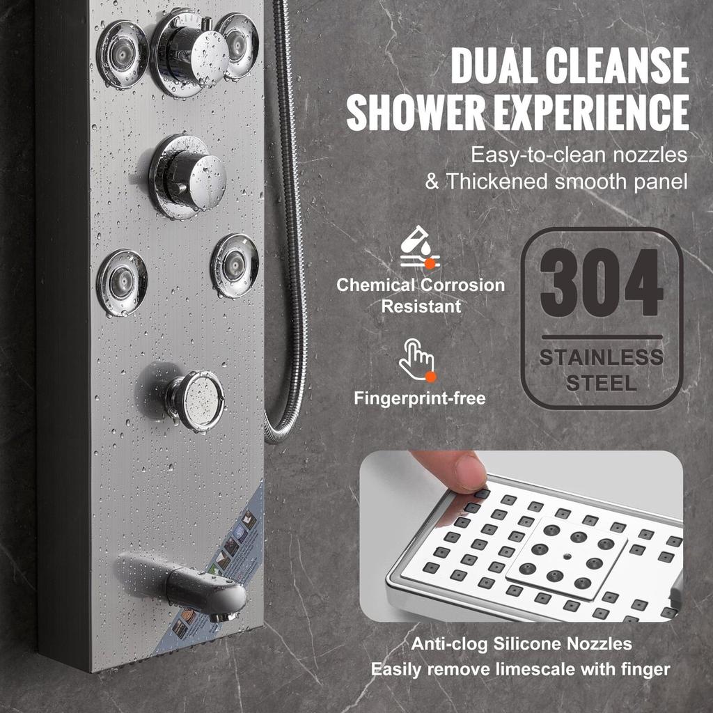 Shower Panel Tower System 6 Modes Hydroelectricity LED Stainless Steel
