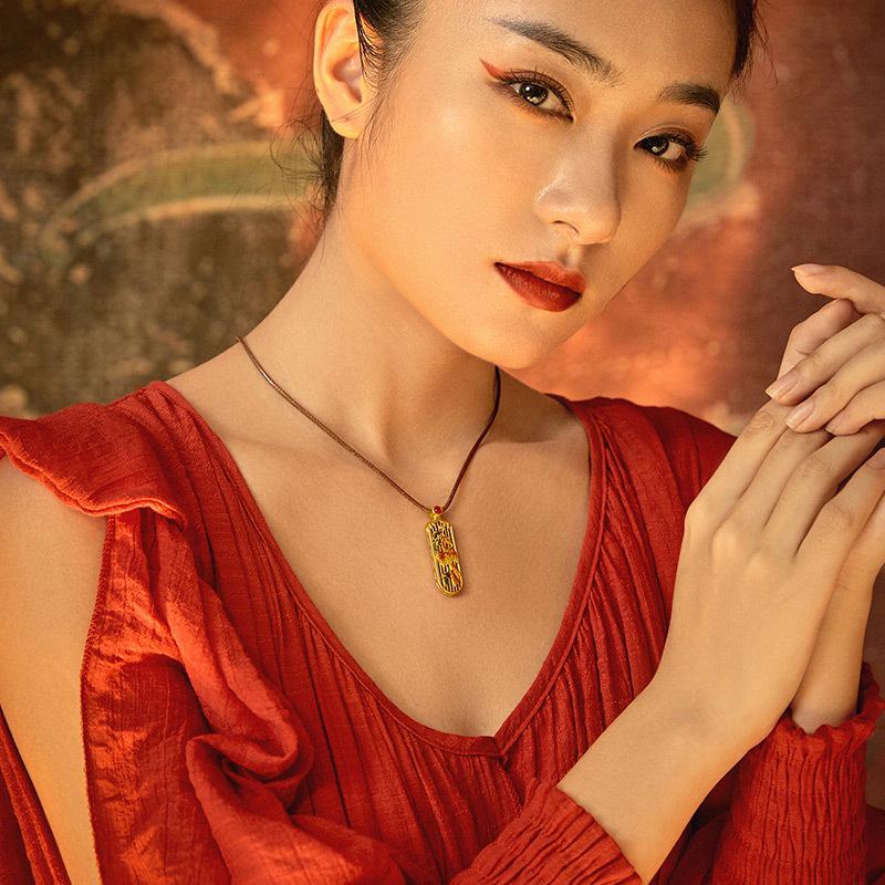 Вьетнамское латунное ожерелье с золотой эмалью: Птица Феникс и Феникс