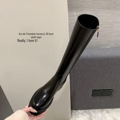 Женские сапоги до колена из натуральной кожи, с внутренней платформой, на толстой подошве, на высоком каблуке, на велюровой подкладке, маленького размера, осенне-зимние.