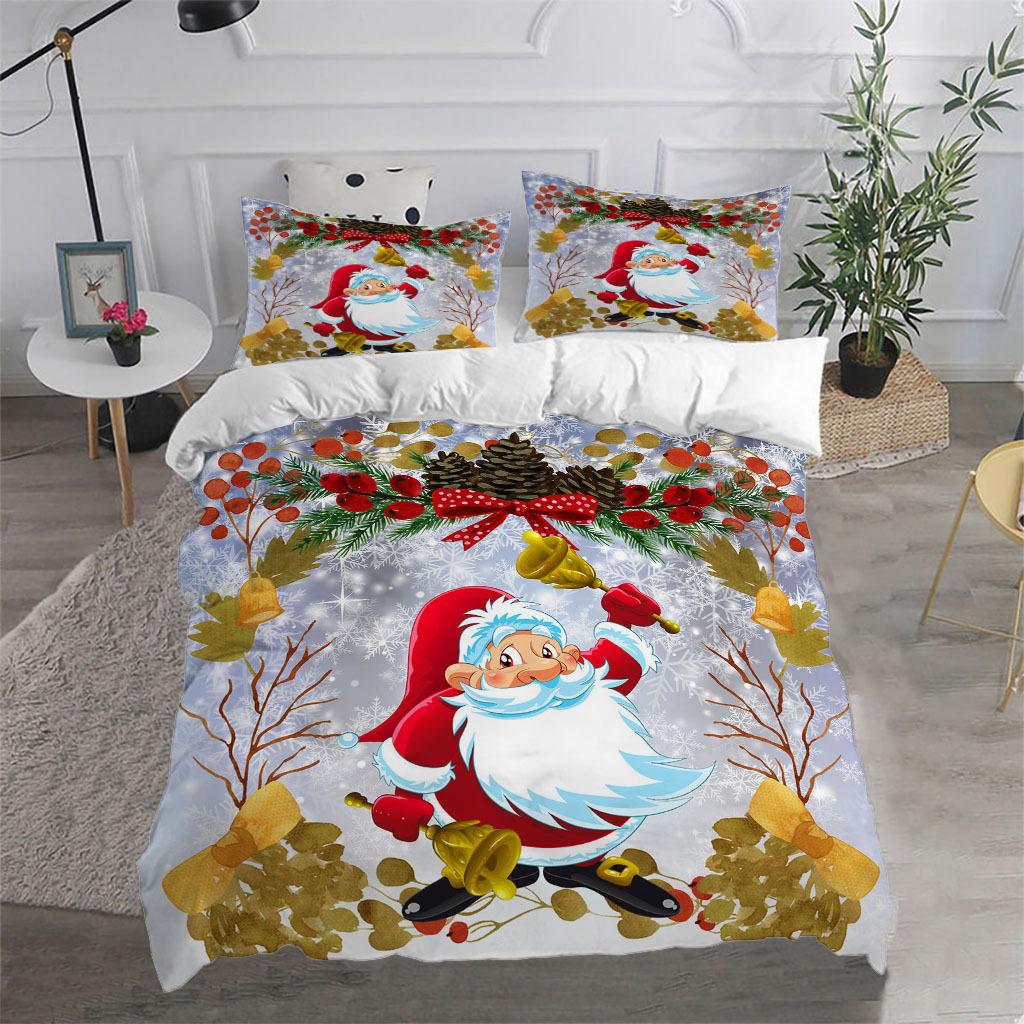 Santa Claus Merry Christmas Duvet Cover Set for Kids Christmas Gift King Queen Size Polyester Comforter Cover with Pillowcases