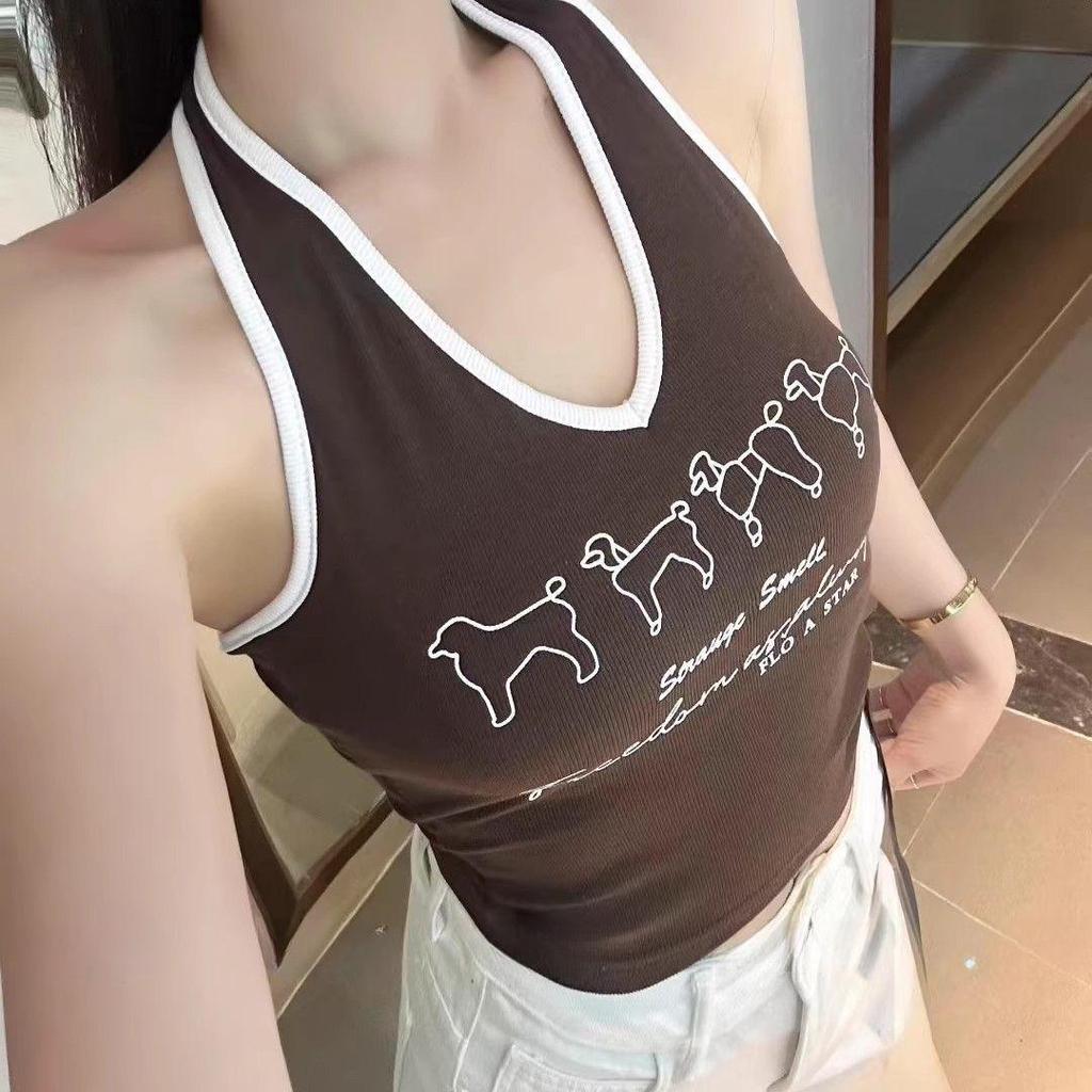 Женский американский пикантный топ-халтер с принтом букв и нагрудными вкладышами - Стройнящий и льстящий фигуре