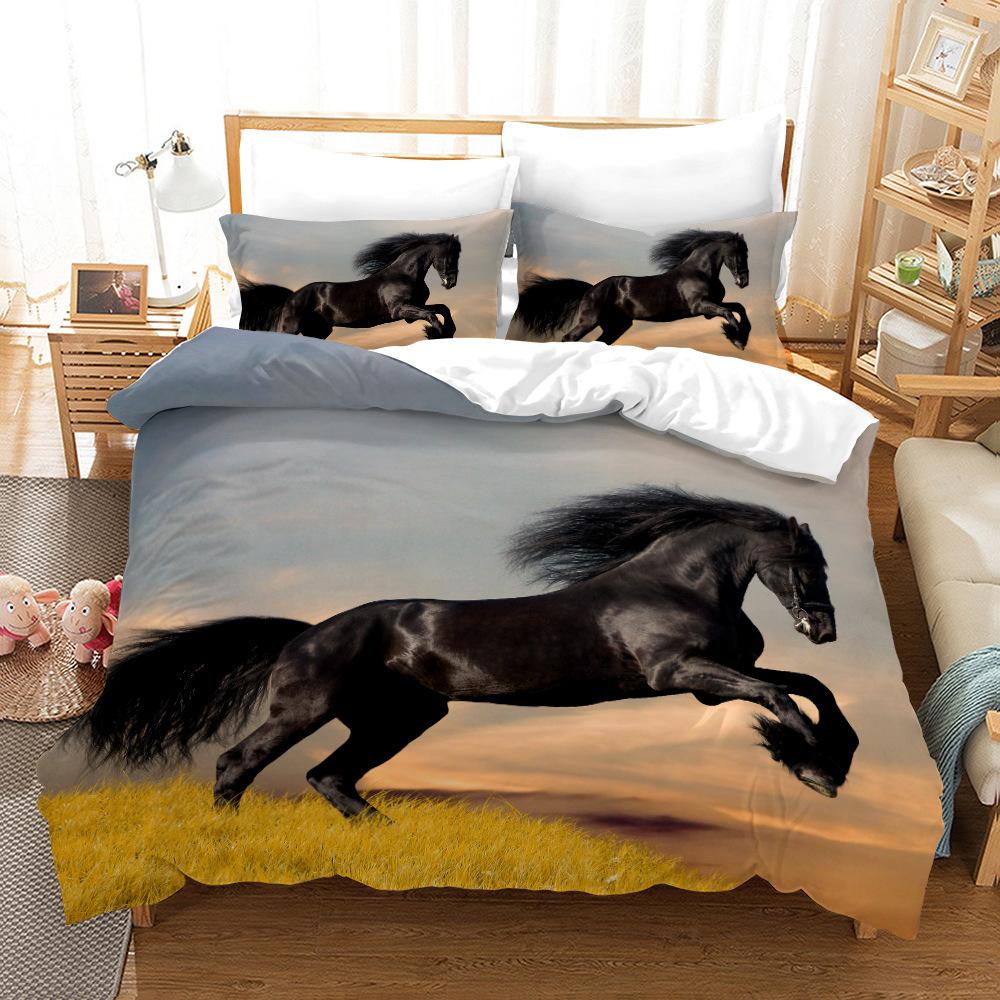 Animal Galloping Horse 3D Digital Printing Three-Piece Set, Home Textile Quilt Cover Pillowcase Two-Piece Set