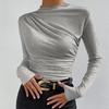 Women's Fashion Casual Autumn Solid Color Print Long Sleeve Half Turtleneck Blouses & Shirts