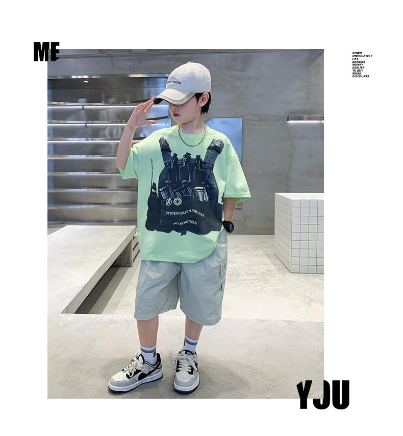 Children's Summer Short sleeved Shorts Set for Boys 2026 New Sport Loose Handsome Two piece Set for Big Boys
