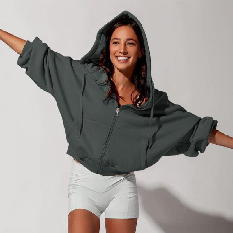 Толстовка с капюшоном, женский кардиган с длинным рукавом, повседневная однотонная спортивная куртка
