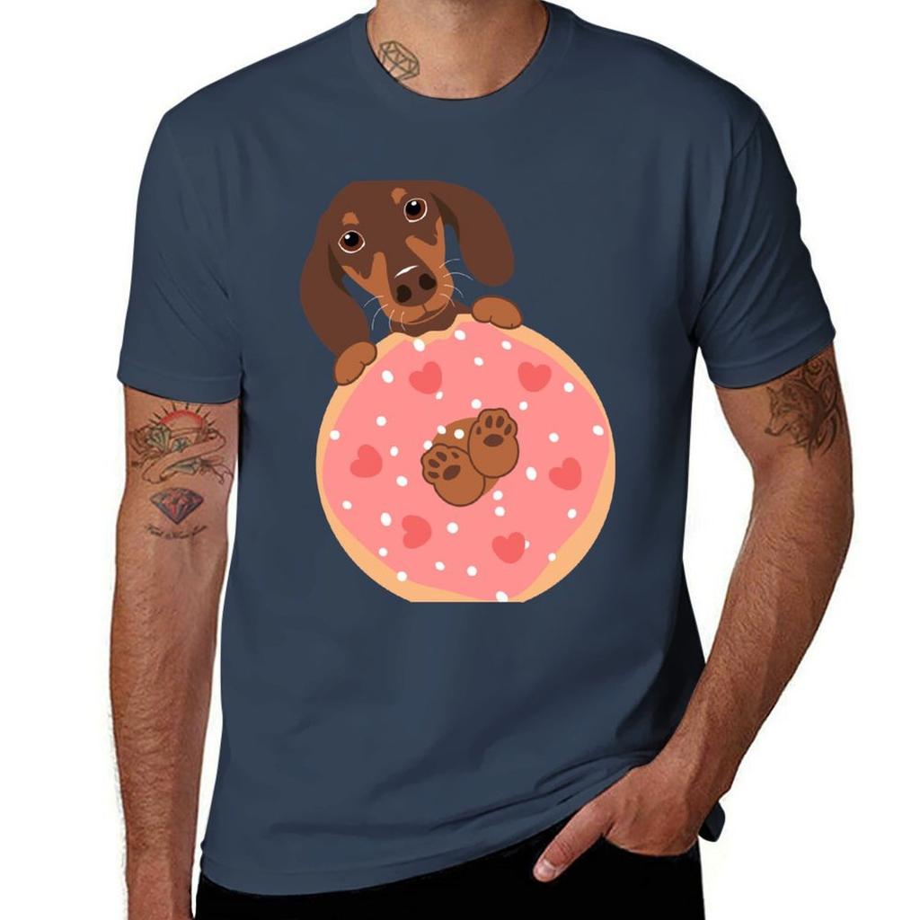 Love Chocolate Dachshund Sausage Dog And Donut Tshirt Large Size Short Sleeve Tshirt