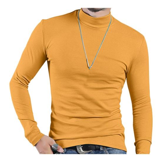 Spring Autumn Men Fitness Top Slim Fit Half-high Collar Stretchy Long Sleeves Solid