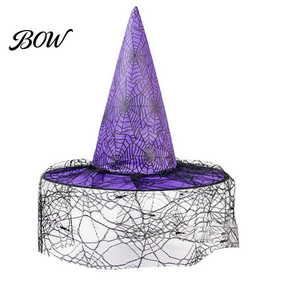 Festival Party Headwear Halloween Witch Wizard Hat, Adult Kids Cosplay Cone Hat with Spider Pointed Web Star Decor, Gothic Costume Prop, Trick