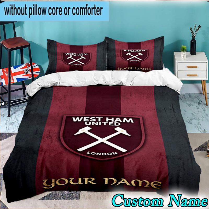 Custom Name West Ham United Crest 3PCS Bedding Set For Bedroom Dormitory,Including 1pc Duvet Cover And 2pcs Pillowcases Large size Fan gift