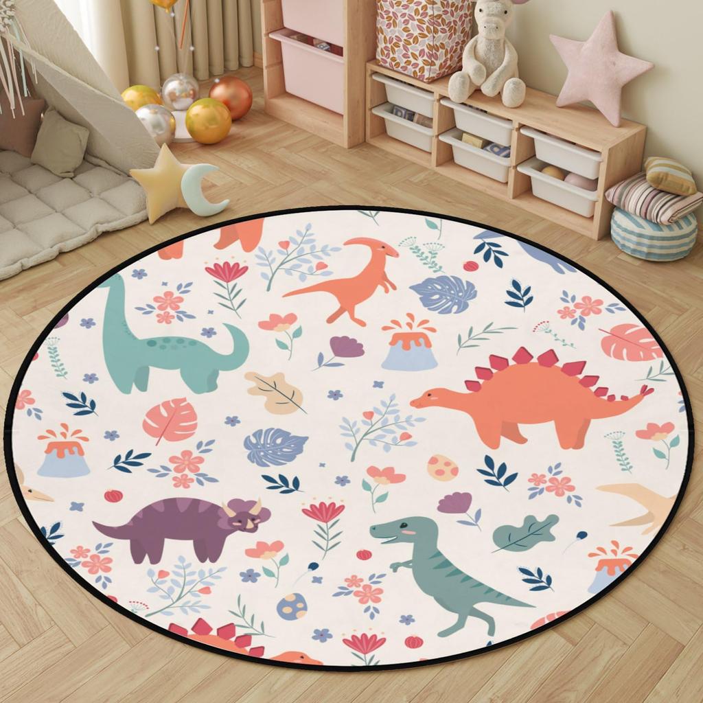 Мультяшный ковер круглый с динозавром, милый ковер-круг с динозавром для гостиной, игровой комнаты, офиса, декора прачечной, противоскользящий, комфортный, игровой коврик для йоги