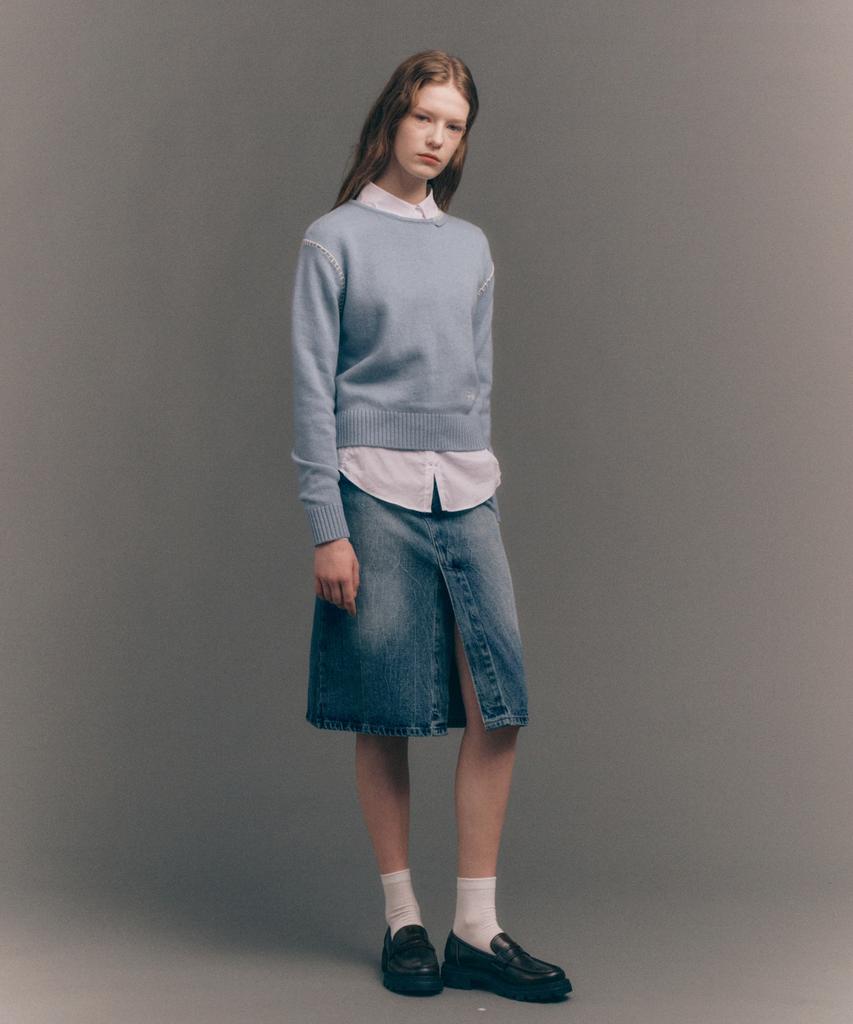 Сетэо (W) Джинсовая юбка миди Maradi, мятая, стирка, синий