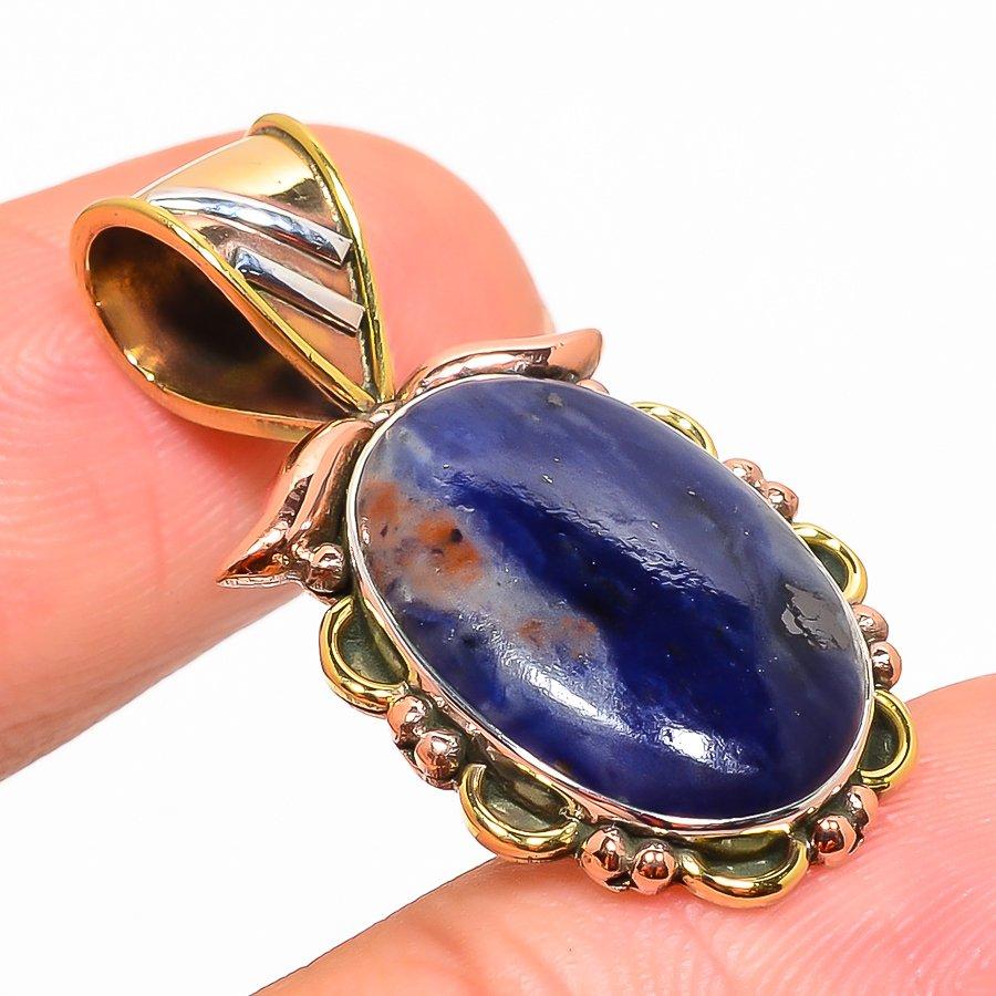 Натуральный камень содалит двухцветный 925 пробы стерлинговое серебро кулон 1.40" U8P25