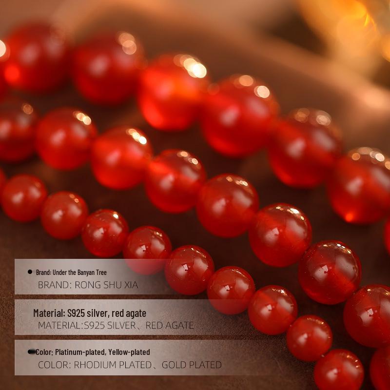 Колье из красного агата Banyan Tree с серебряной цепочкой S925 - Ручная работа, ретро-стиль, цепочка для ключиц для женщин.