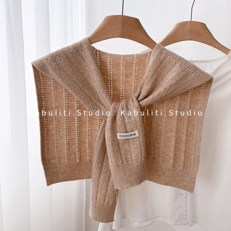 Womens Knitted Shawl Scarf With Tie Detail Lightweight Warm Wrap Winter Korean Style Crochet Trim Accessory