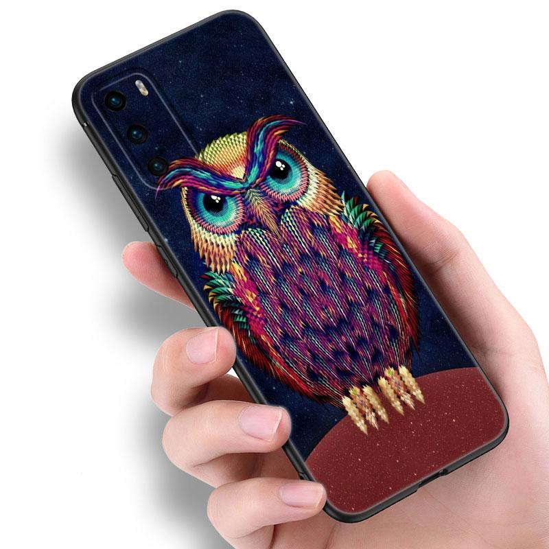 Lovely Animal Owl Black Silicone Phone Case For Huawei P10 P20 P30 P40 Lite P50 P60 Art P50E P Smart Z 2018 2020 2021 Pro 2019