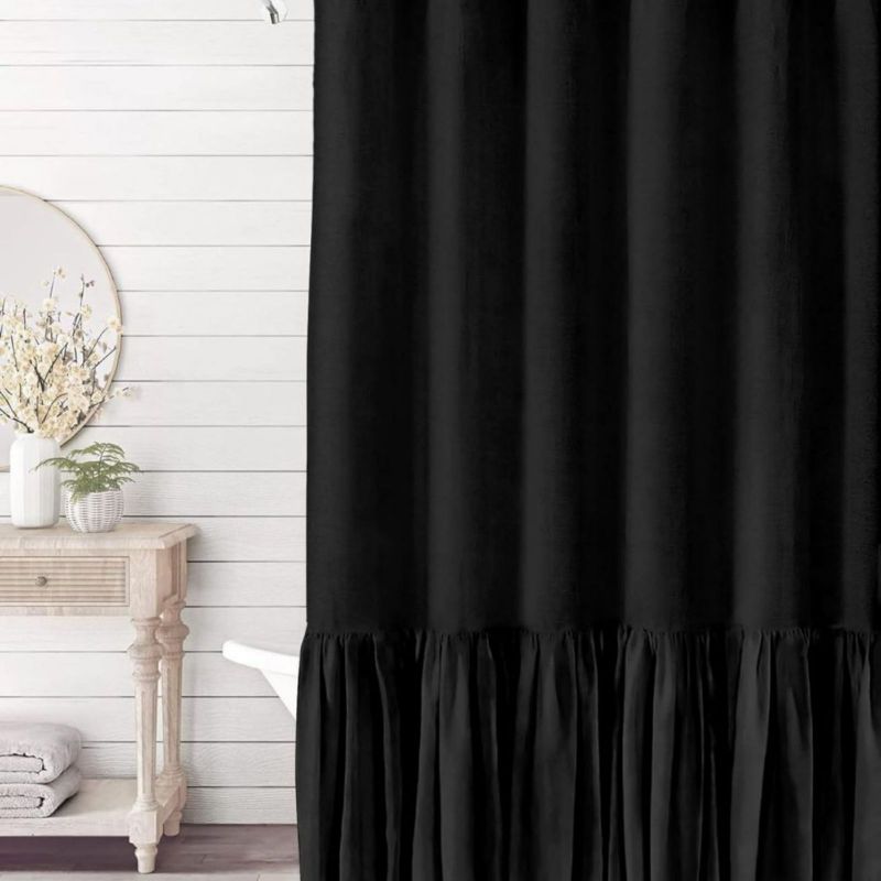 Черные linen шторы для ванной с крючками