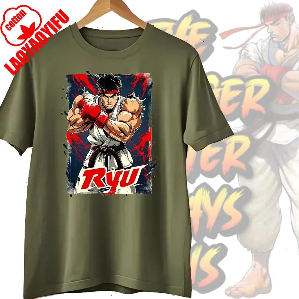 Street Fighter Chun-Li Ryu Принтованные Y2K Новые Парные Хлопковые Футболки Мужские Женские Уличная Одежда Повседневный Харадзюку Ретро Унисекс Футболка Топ