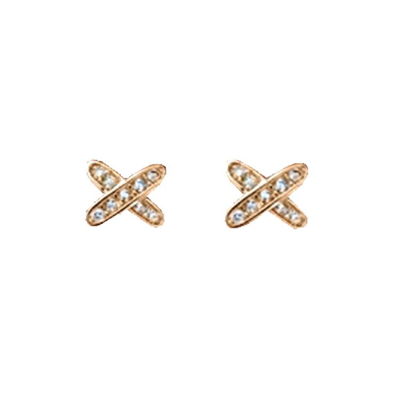 X Letter Stud Earrings Simple and Small English Cross Earrings Fashion Temperament Student Earrings