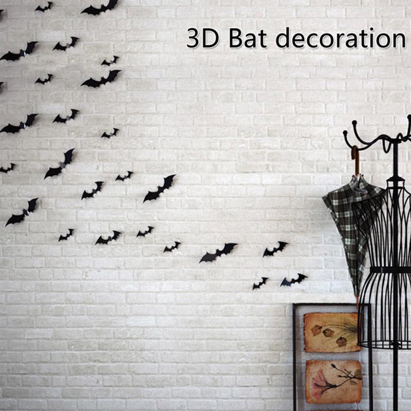 12Pcs 3D Bat Halloween Decoration PVC DIY Decor Wall Sticker Bar Party Decals Scary Bat Sticker