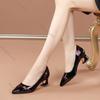 Модные женские туфли-лодочки Весна Осень Мягкая кожа Толстый средний каблук Обувь для женщин Профессиональные С мелким вырезом Острый носок Женская обувь