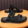Модные кожаные сандалии, новые летние мужские туфли с открытым носком, модные трендовые пляжные туфли, тапочки, летние пляжные сандалии на плоской подошве, мужские черные кожаные туфли