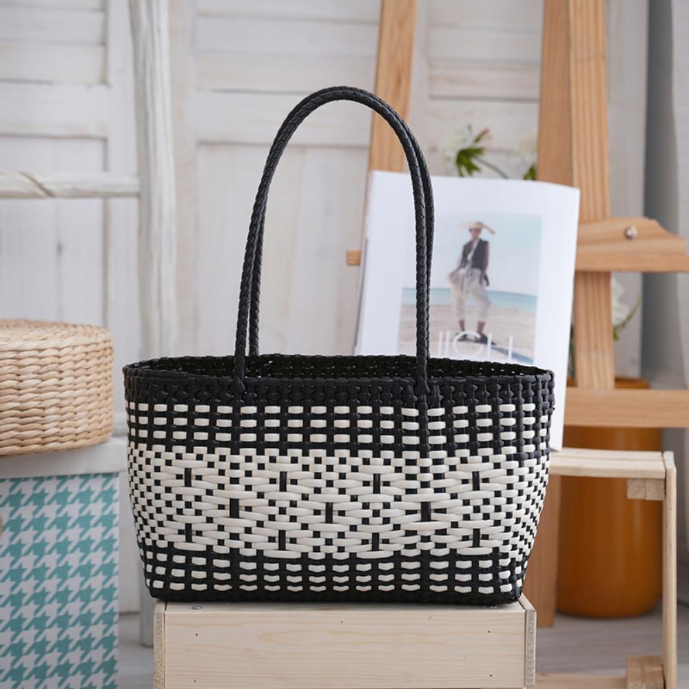 Vacation Style Weave Bag Hollow Out Plastic Handbag Trendy PVC Vegetable Basket Bag Shopping
