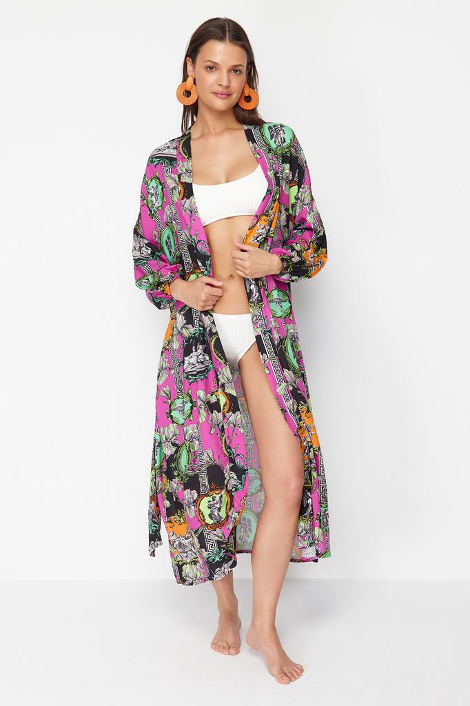 Женская мода, новое кимоно и кафтан с абстрактным рисунком и поясом, макси-тканое кимоно-кафтан из 100% хлопка