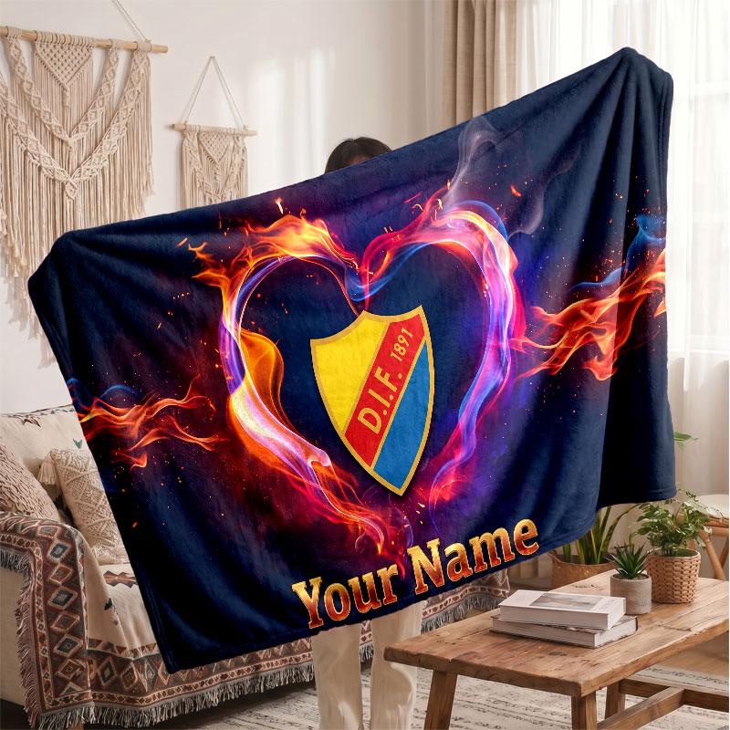 Djurgårdens IF Personalized Fleece Blanket With Football Logo, Custom Name Text Soft Warm Home Throw Blanket