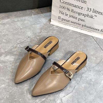 Полутапочки Женская верхняя одежда Сандалии и тапочки Lazy Muller на толстом каблуке с острым носком