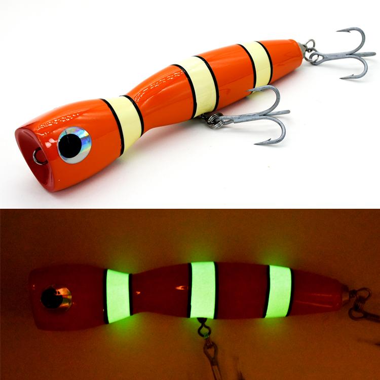 185mm 90g Handmade GT Trolling Lure with Heavy Duty VMC Hooks Topwater Surface Floating Wood Bait Wooden Popper Lure