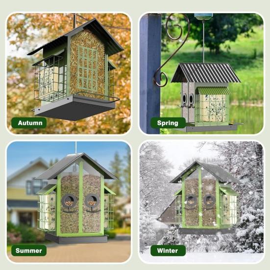 Birds Feeder for Outdoors Hanging Metal Mix Seeds Feeder with Double Suet Cage Outside Wild Birds Feeder for Garden Backyard Decor
