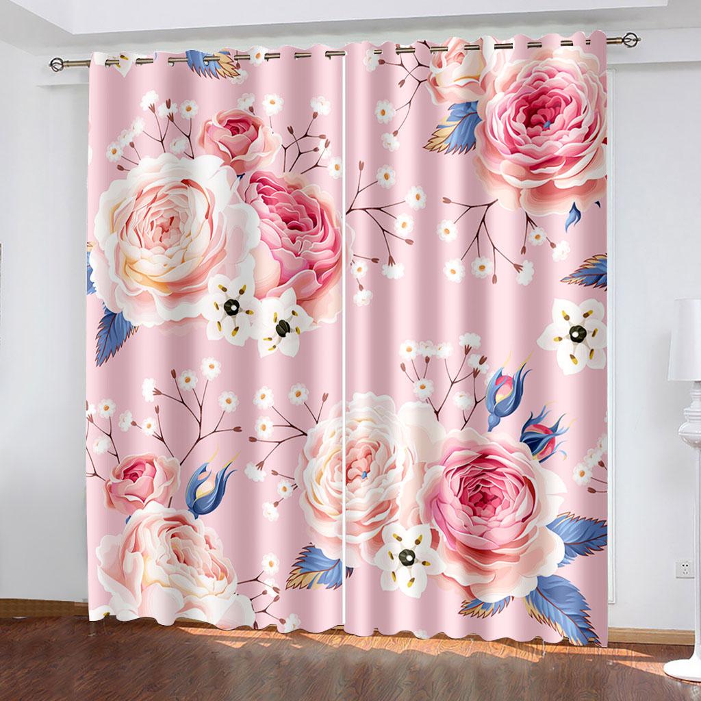 3D Узор Роза Розовые Желтые Цветочные Шторы Гостиная Балкон Окно Декоративные Шторы 2 Панели