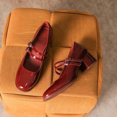 Туфли Мэри Джейн женские весенние французские легкие одинарные туфли на толстом каблуке модные британские туфли из кожи маленькие свадебные туфли