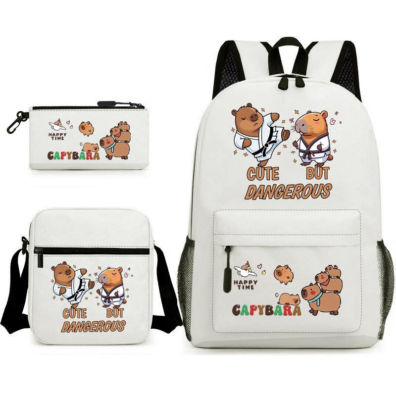 New Kapibara Student School Bag Fashion Popular Backpack Shoulder Bag Pencil Bag Three-piece Set