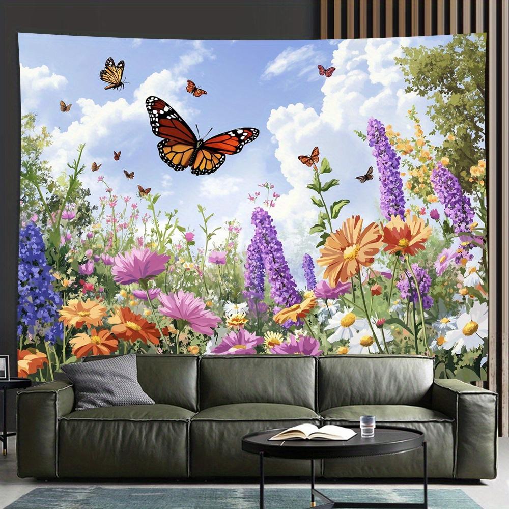 Butterfly and Flower Theme Digital printing polyester wall hanging tapestry decorative Living bedrooms Office background gift