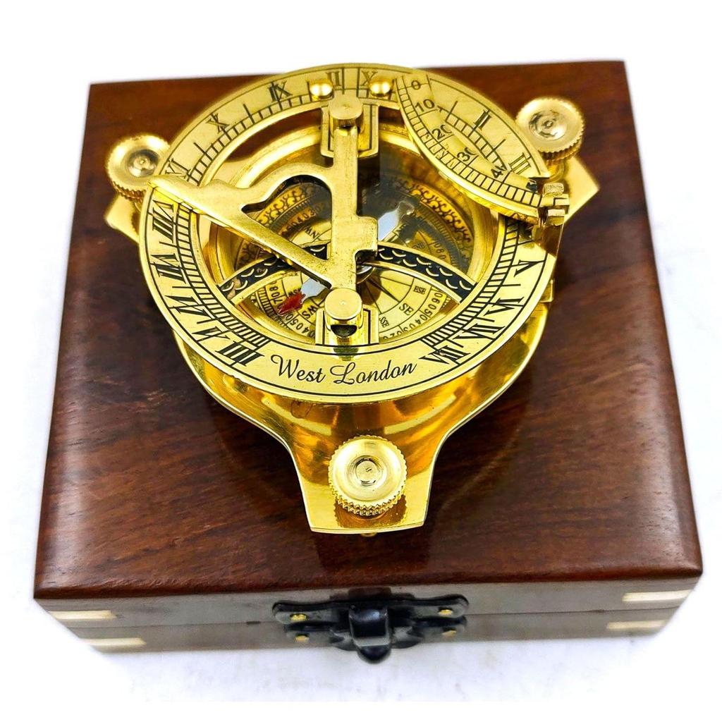 Sundial Compass for Hiking, 3 Inches Nautical Compass for Outdoor, Pocket Compass for Hiking, Camping Maritime Vintage Brass Sundial Compass