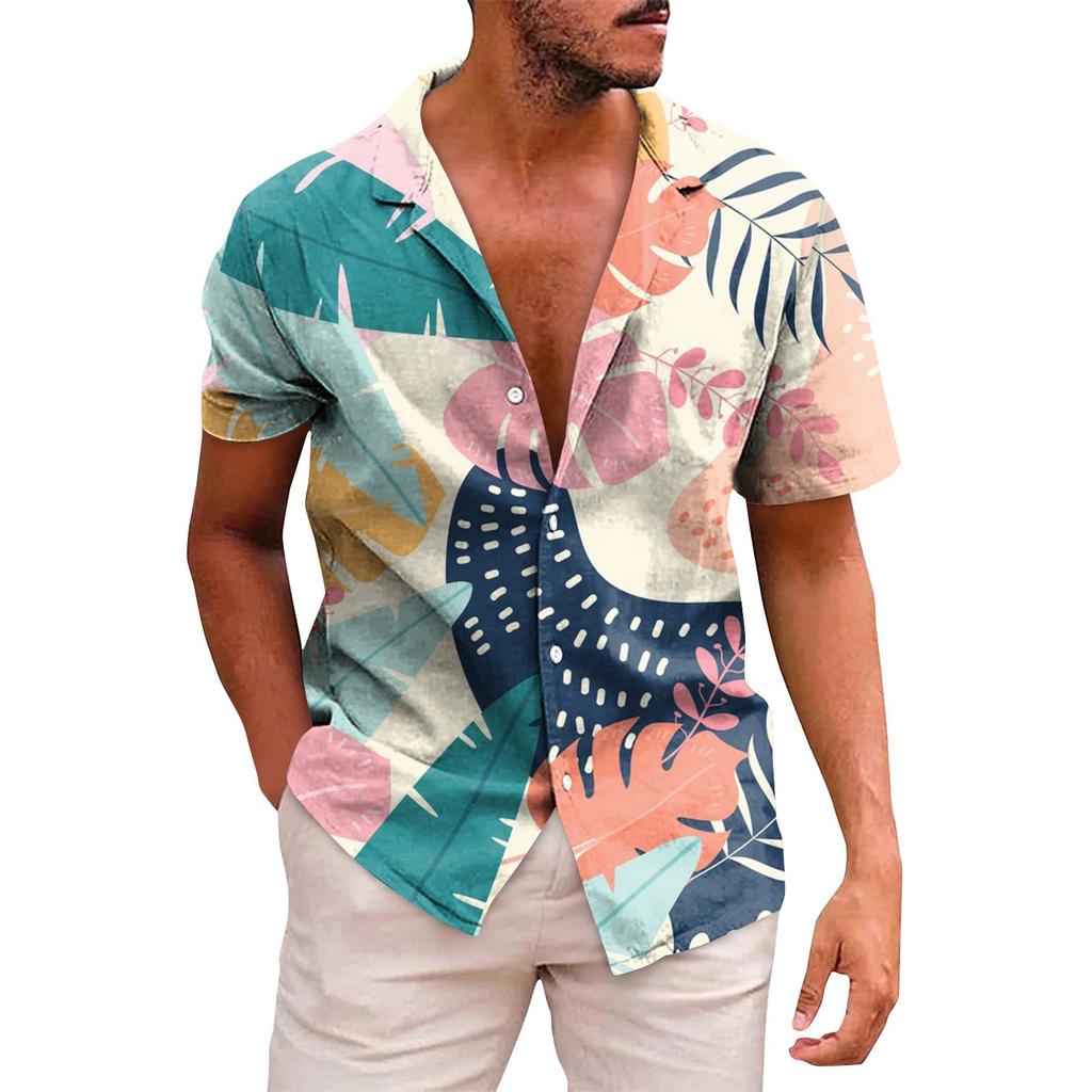 Men's Hawaiian Printed Button Short Sleeve Shirts Men's Casual Fashion Short Sleeve Shirts