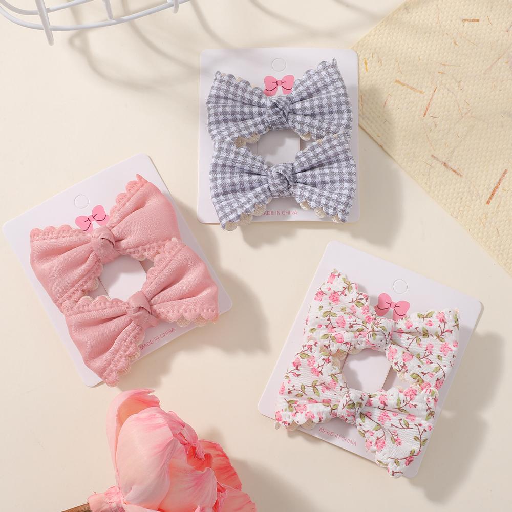 2pcs/set Cute Cotton Plaid Flower Prints Bow Hair Clips Baby Girls Summer Bowknot Hairgrips Barrettes Headwear Hair Accessories