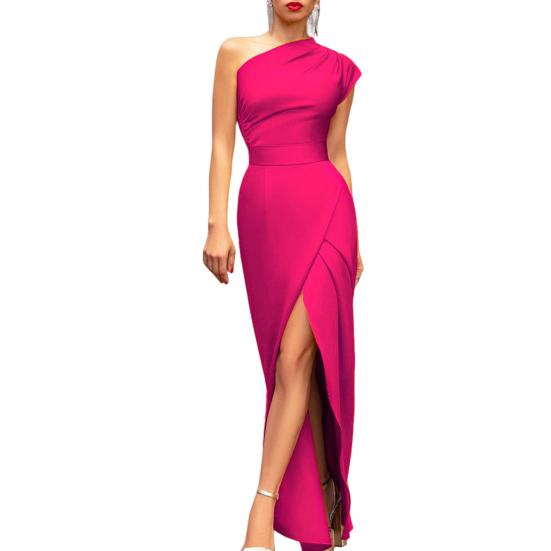 Lady Petticoats Plus Size Women Ball Evening Dress Sleeveless One Shoulder Solid Color Slim Fit Tight Waist Dress-up