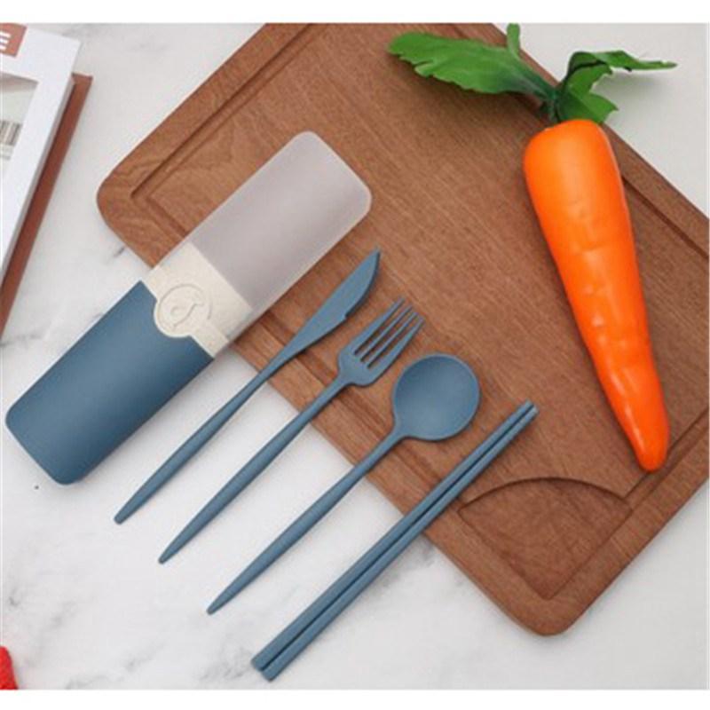 Многоразовая дорожная посуда из пшеничной соломы, переносной ящик для пикника, портативный набор столовых приборов, ложка, вилка, простые палочки для еды