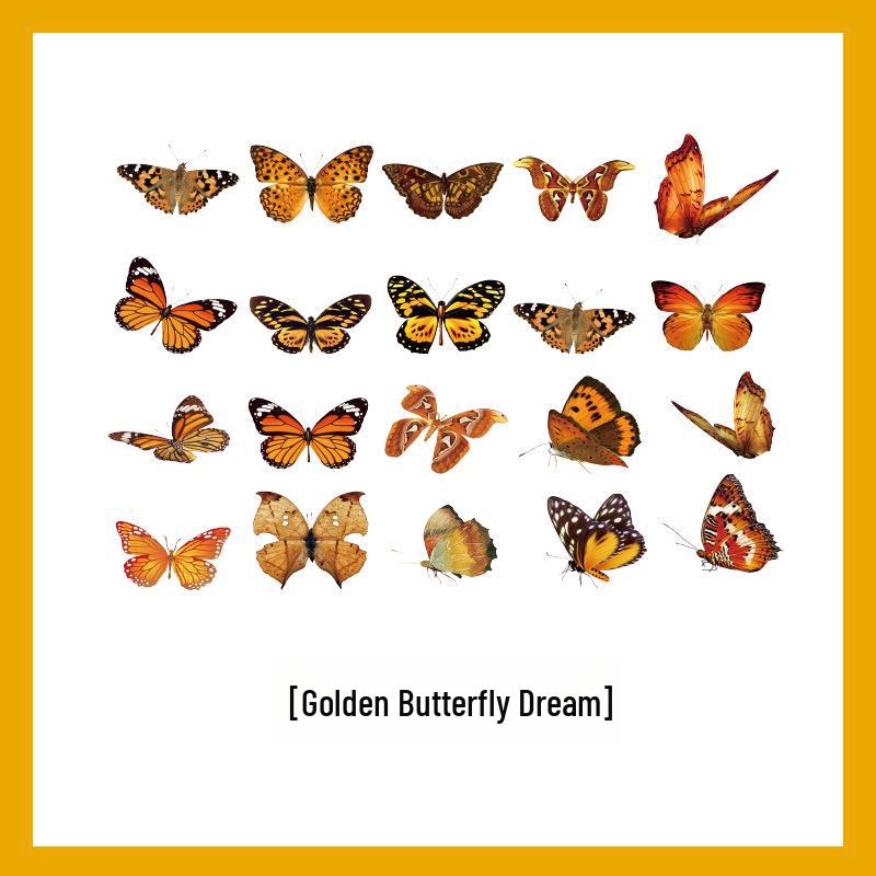 Retro Butterfly and Plant Waterproof PET Stickers - Large Ins Style for Notebooks